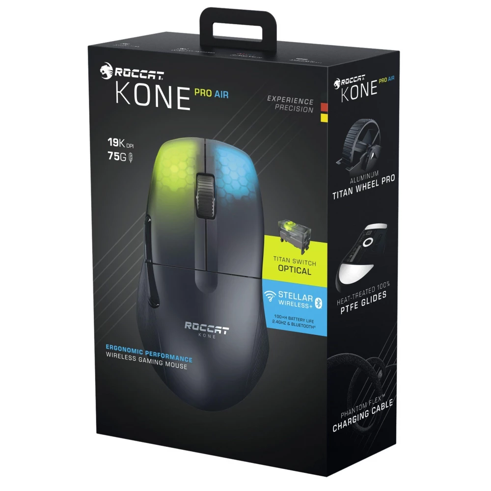ROCCAT KONE Pro Air マウス 黒 ROCCAT Kone Pro Air Gaming Mouse, Wireless, 19K DPI, RGB