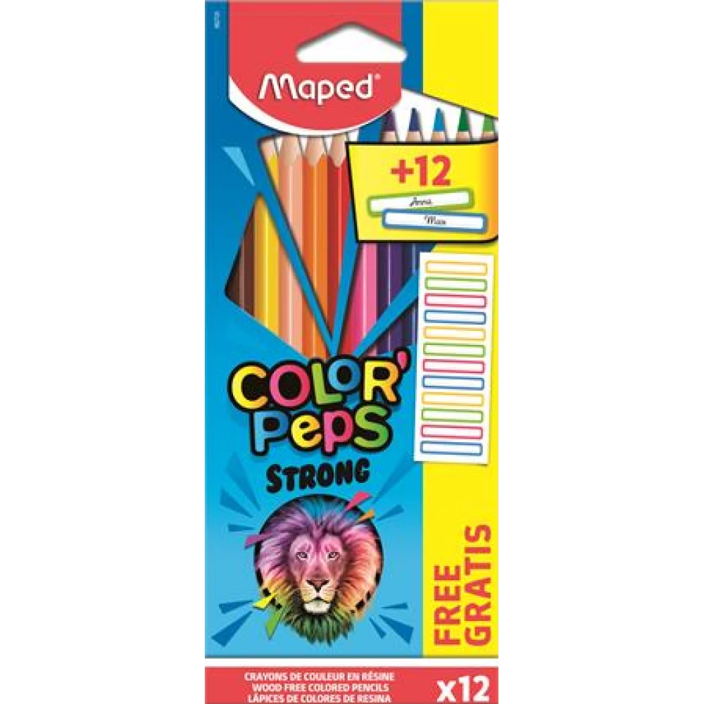 MAPED Color Peps Strong trokutan raznobojan olovka pribor 12 drugačiji boja i 12 poklon naljepnica