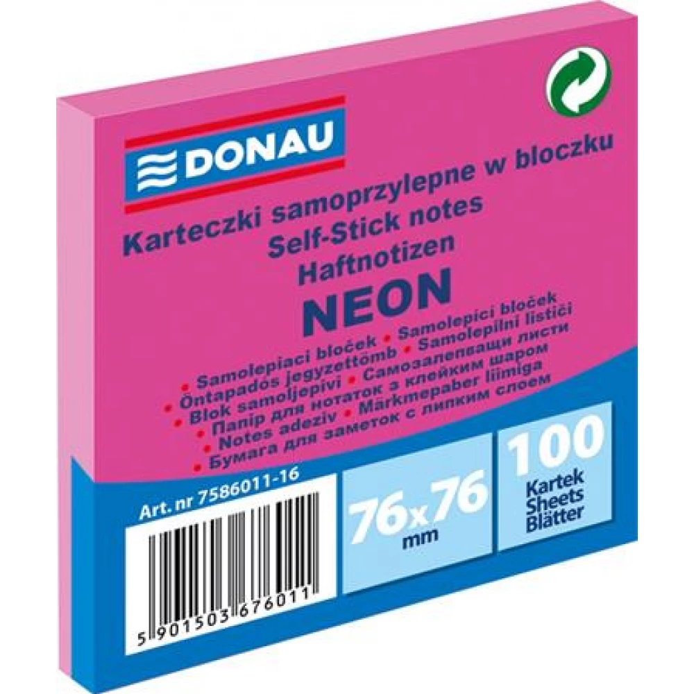 DONAU Self-adhesive pad 76x76 mm 100 lap neon pink