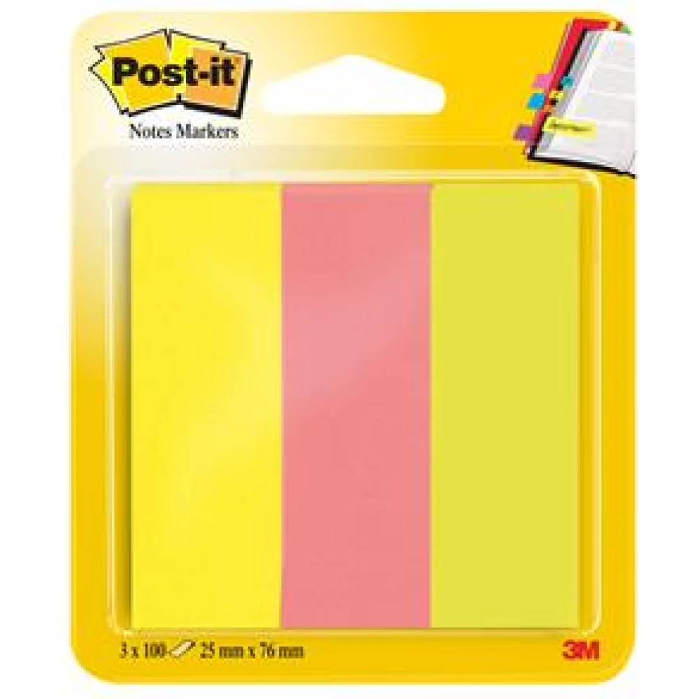 3M POSTIT Jelölőcímke paper 3x100 lap 25x76 mm mixed neon colors