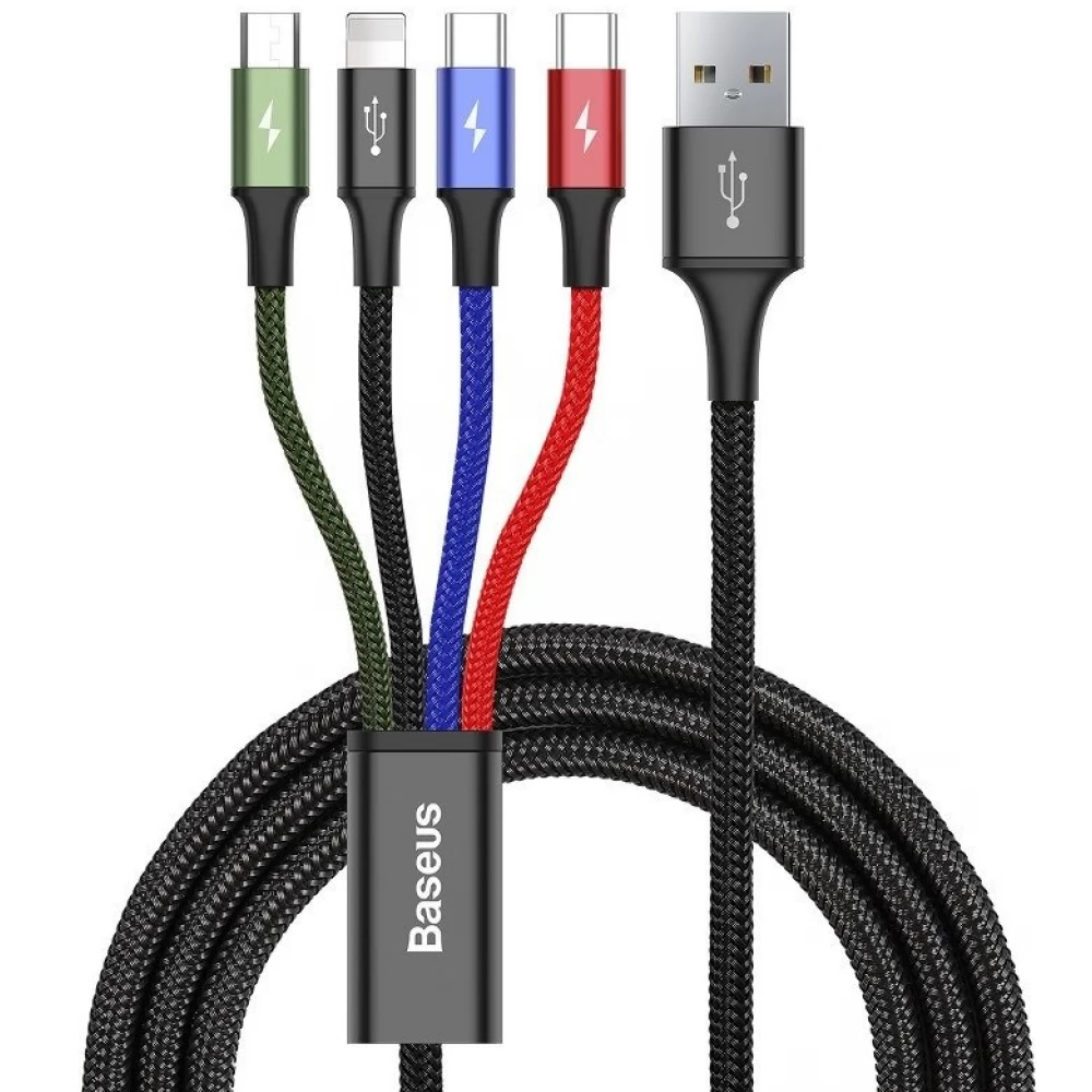 BASEUS USB Lightning + Micro USB + USB Type C transformator Crno 1.2m CA1T4-B01
