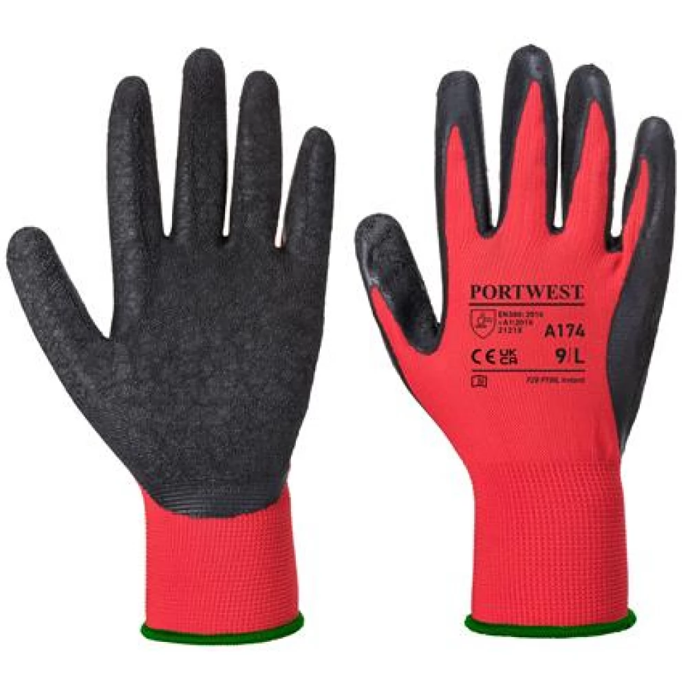 PORTWEST Flex Grip Védőkesztyű latex L méret piros-fekete