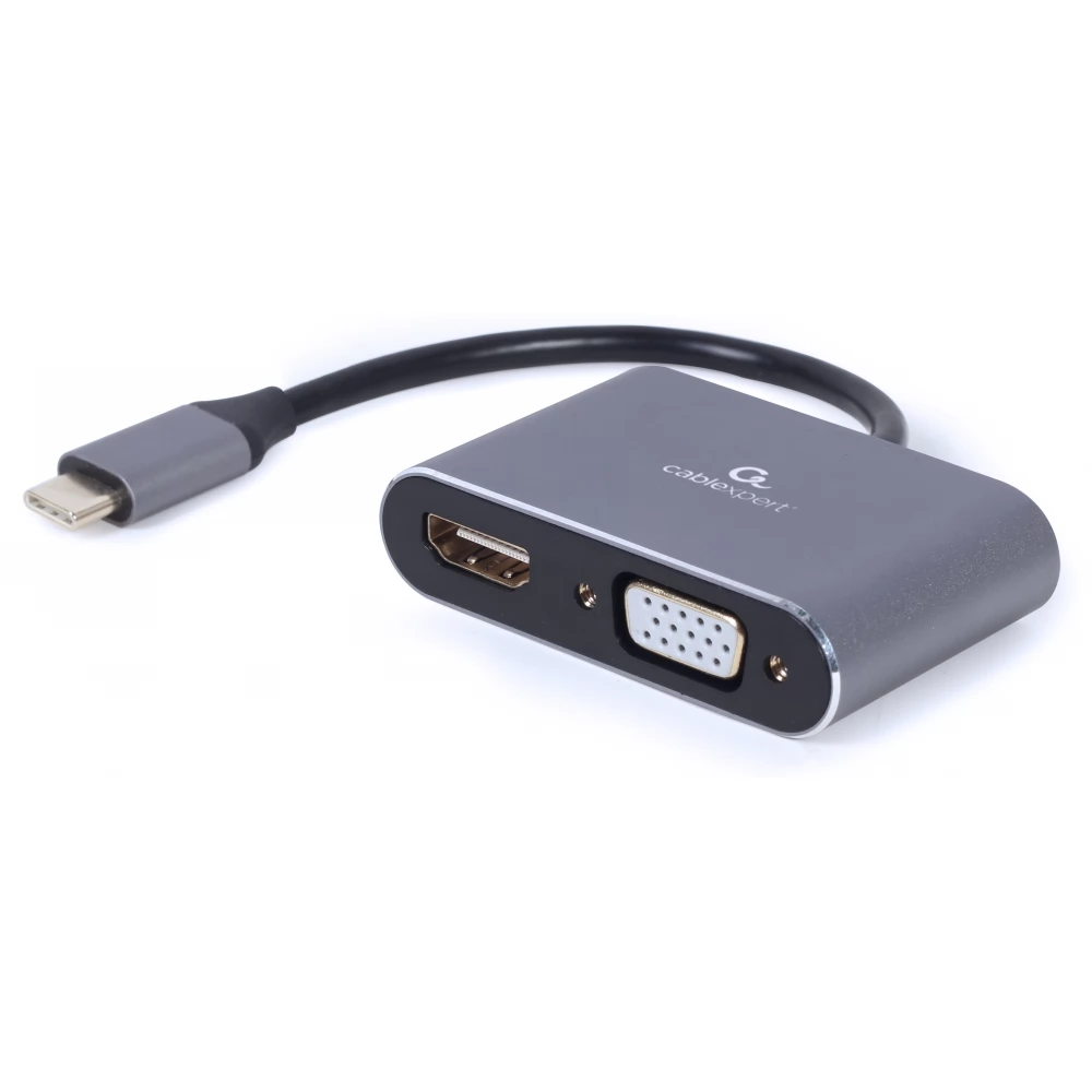 GEMBIRD USB 2.0 Type C VGA/D-Sub + HDMI Átalakító Szürke 15cm A-USB3C-HDMIVGA-01