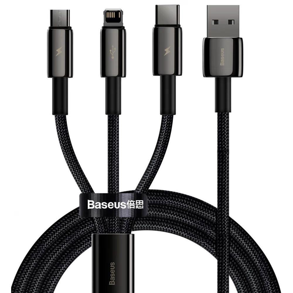 BASEUS USB Lightning + Micro USB + USB Type C Átalakító Fekete 1.5m CAMLTWJ-01