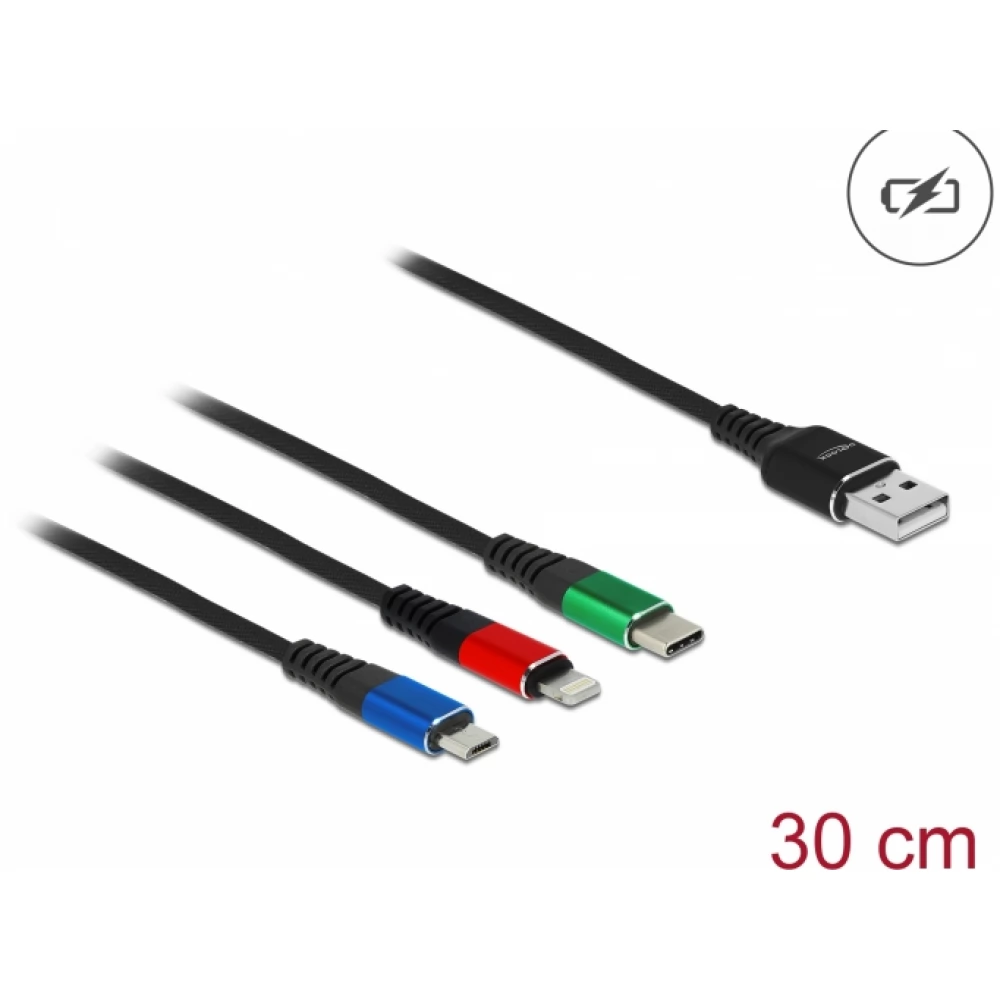 DELOCK USB Lightning + Micro USB + USB Type C Converter figured 30cm 87236