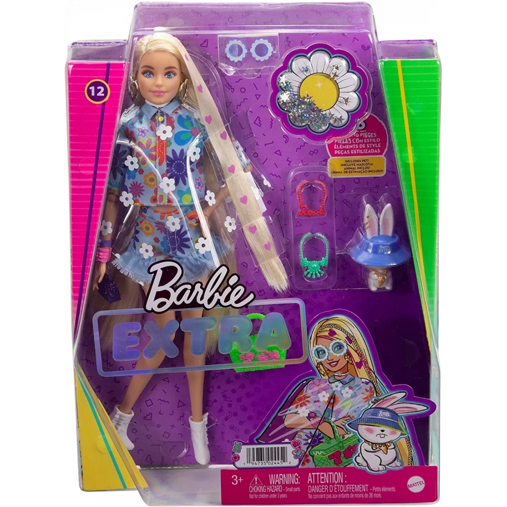 Barbie！！ MATTEL HDJ45 Barbie Extra Flower pattern dressed long blond hair
