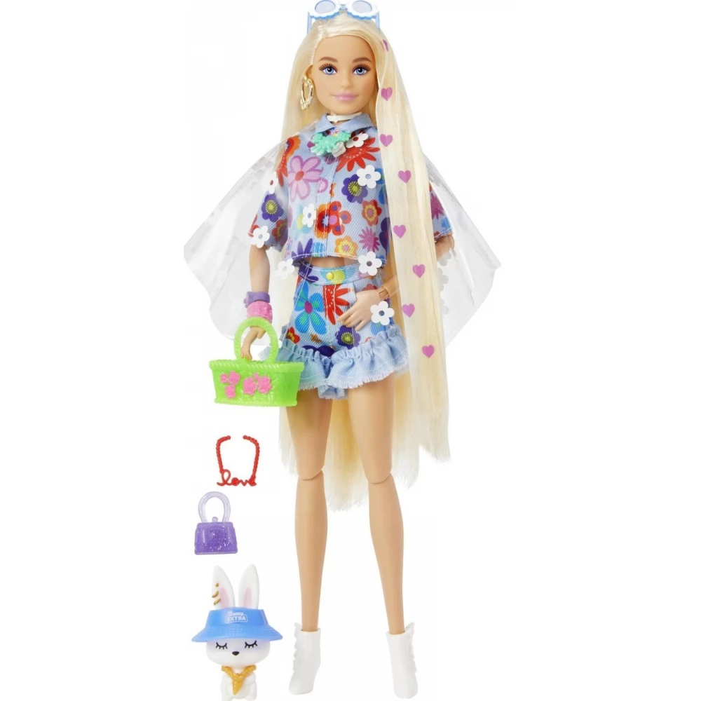 Barbie！！ MATTEL HDJ45 Barbie Extra Flower pattern dressed long blond hair