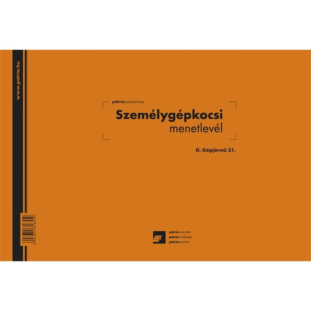 D.GEPJ.31 Személygépkocsi menetlevél nyomtatvány 100 flat tömb A4 lying