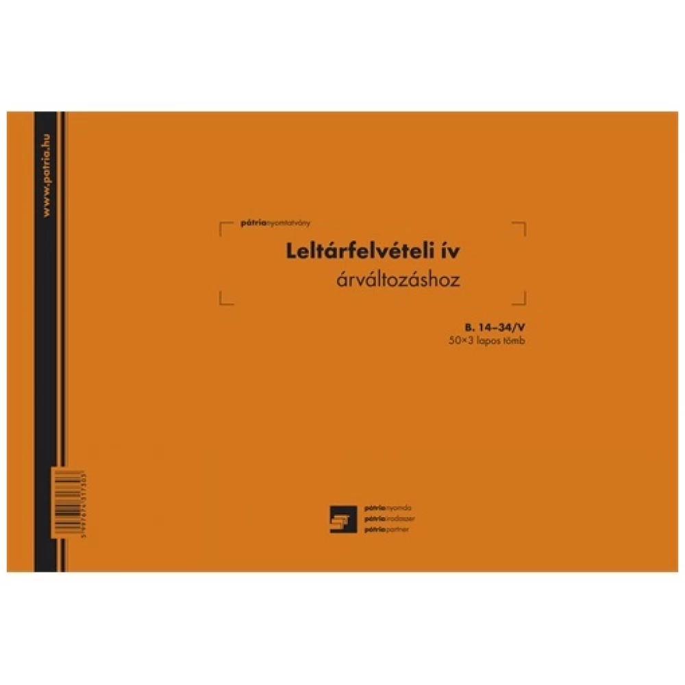B.14-34/V Nyomtatvány leltárfelvételi arc árváltozáshoz