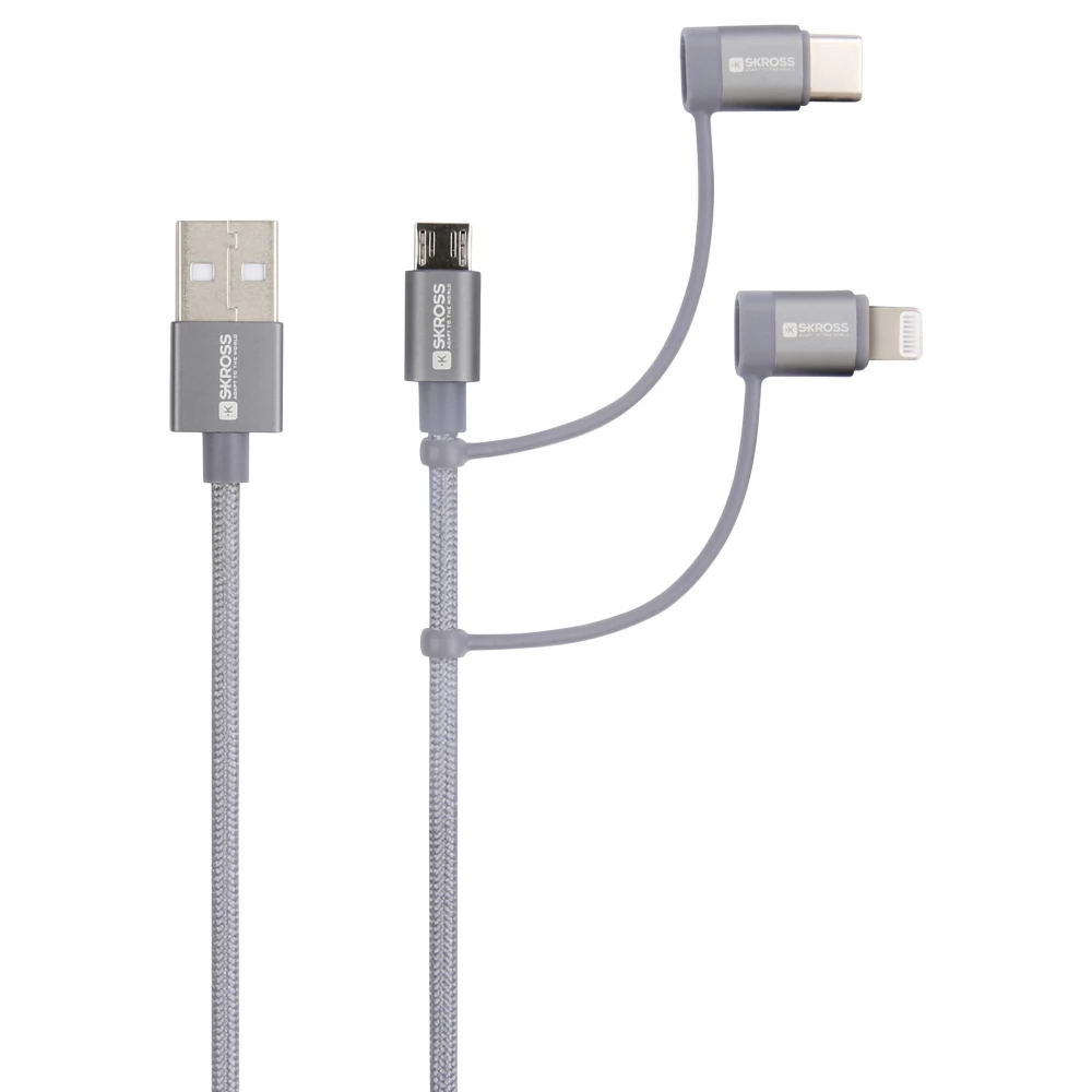 SKROSS USB Lightning + Micro USB + USB Type C transformator Siva 1.2m SKCA00143-1120CN