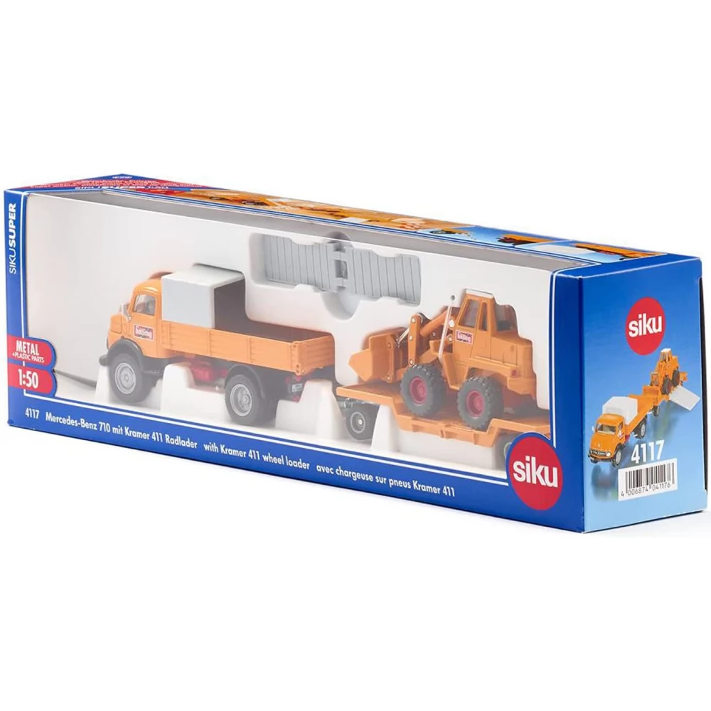 SIKU SUPER Mercedes-Benz 710 teherautó Kramer 411 homlokrakodóval