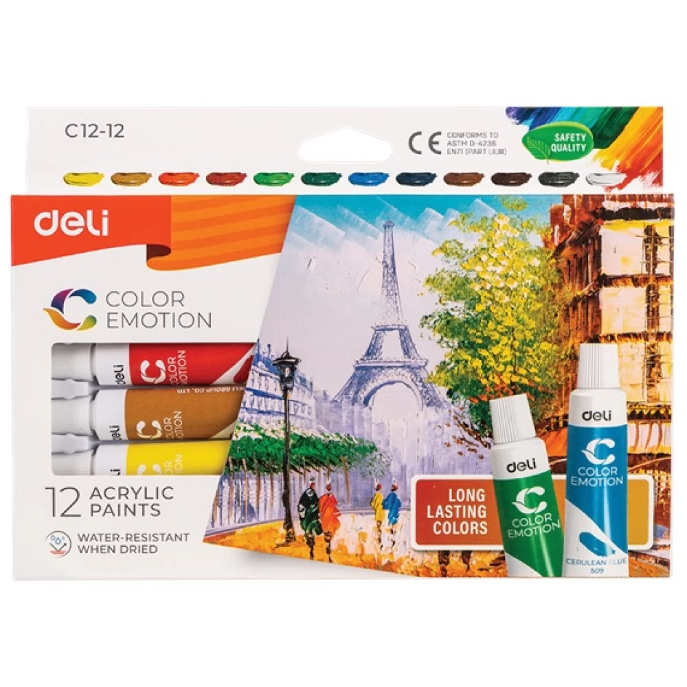 DELI Color Emotion 12ml acrylic paint stock 12 different color