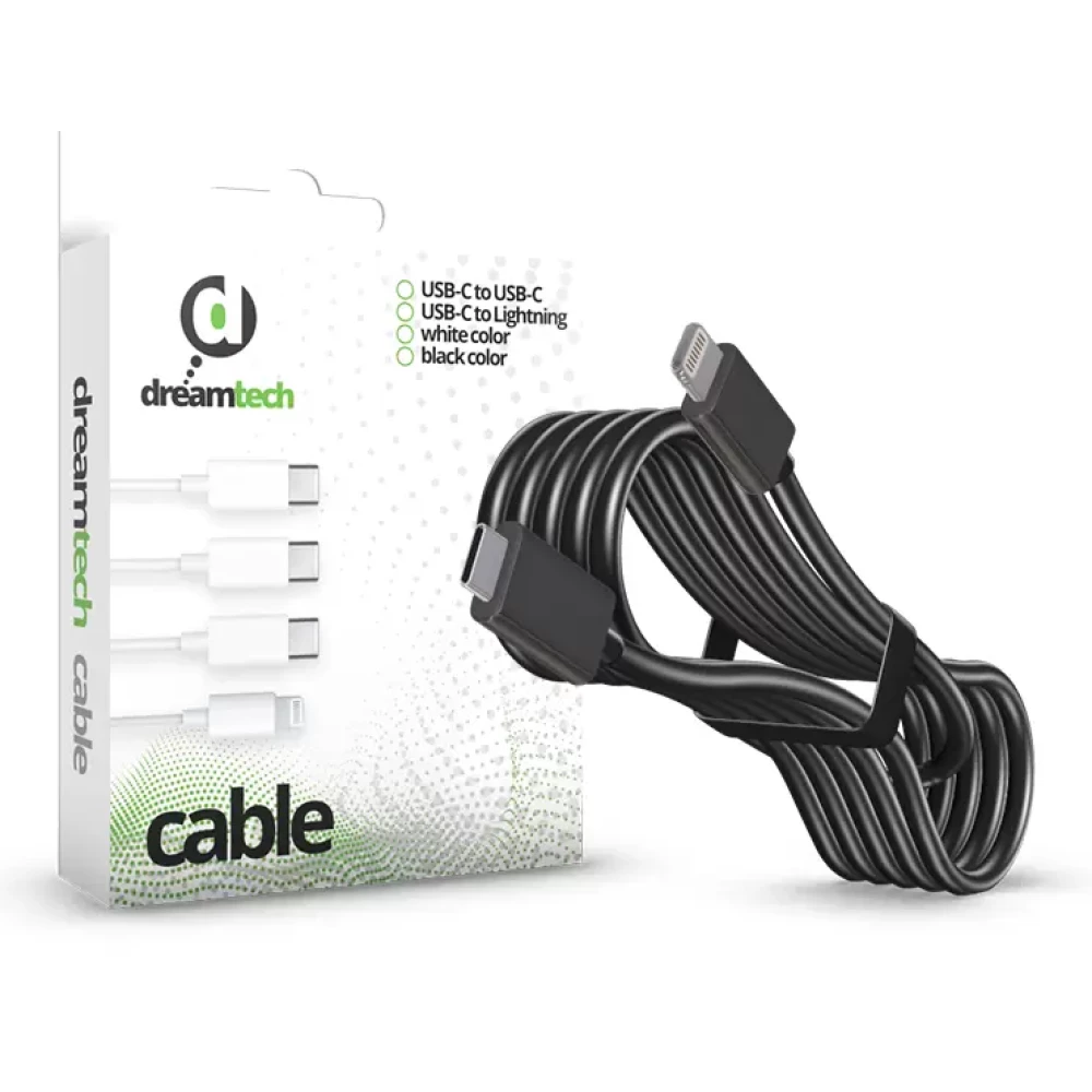 DREAMTECH PD cable Black (Lightning/USB-C) 2.4A 20W