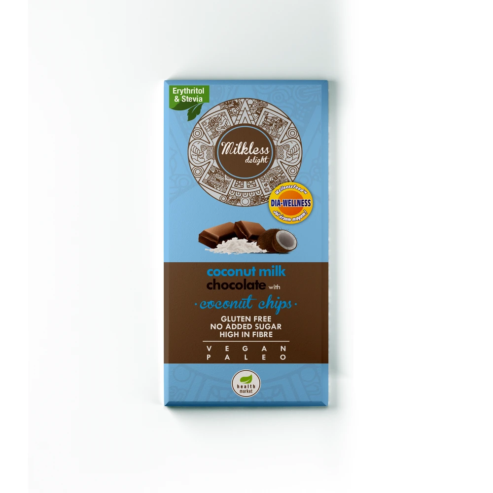 Health Market paleo milkless delight csokoládé kókusztejes kókuszchipsszel édesítőszerrel 80 g
