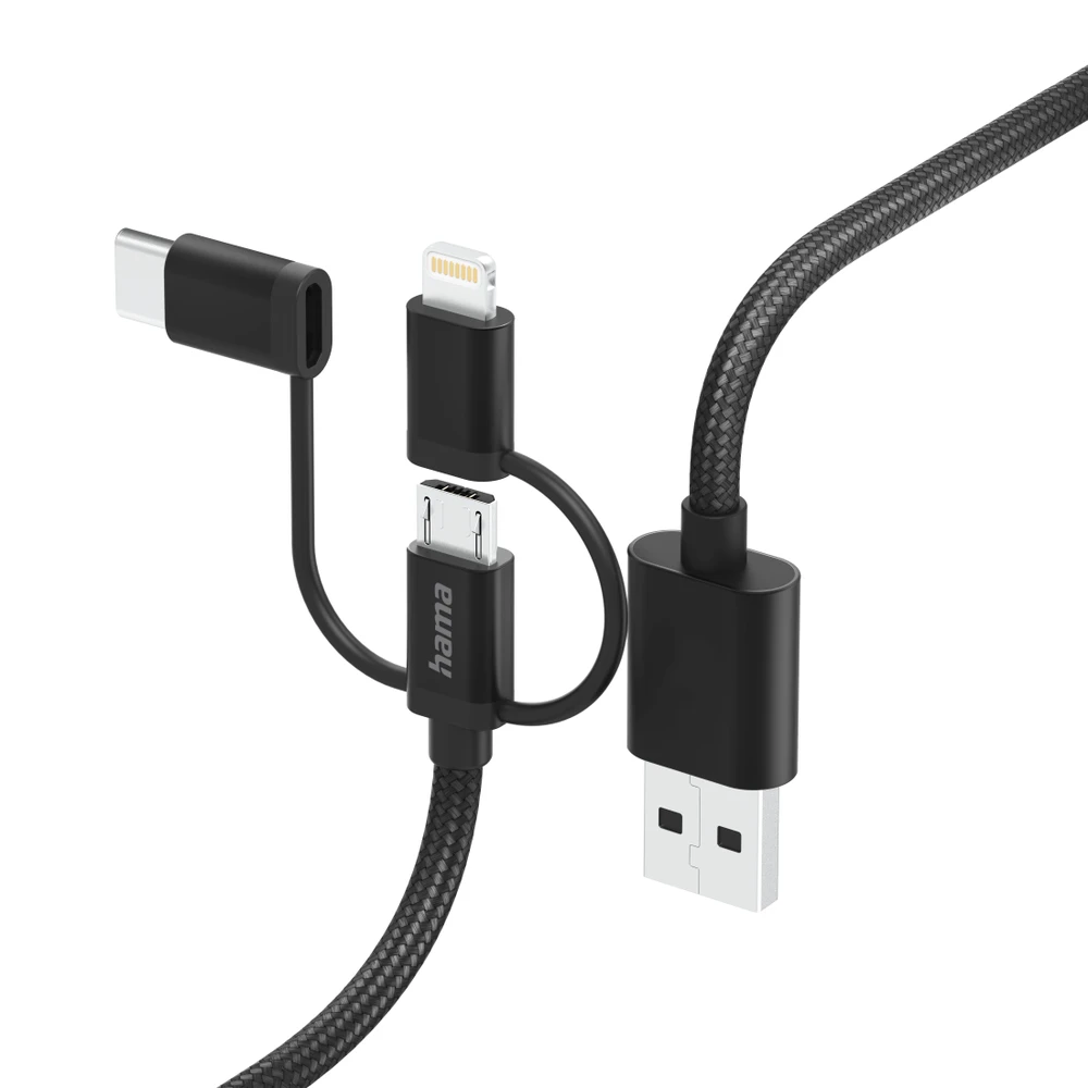 HAMA USB Lightning + Micro USB + USB Type C Átalakító Fekete 1.5m 201536