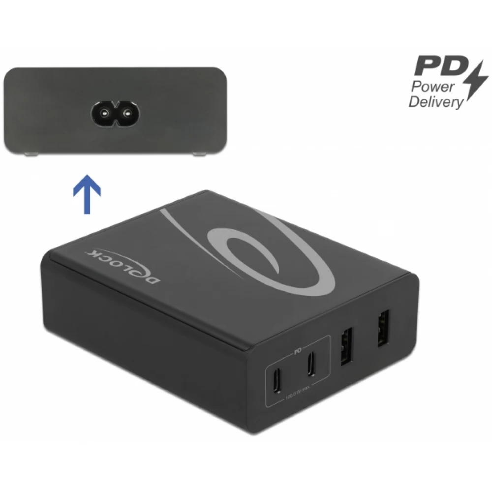 DELOCK USB punjač 2 pcs. USB Type-C PD + 2 pcs. A-vrsta USB 112 W crno