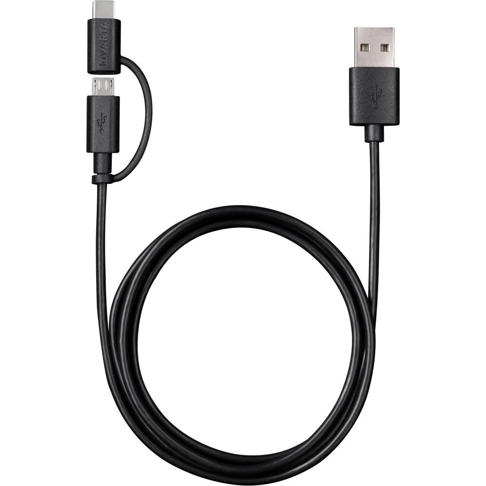 VARTA USB 2.0 Type C + microUSB transformator Crno 1m 57948101401