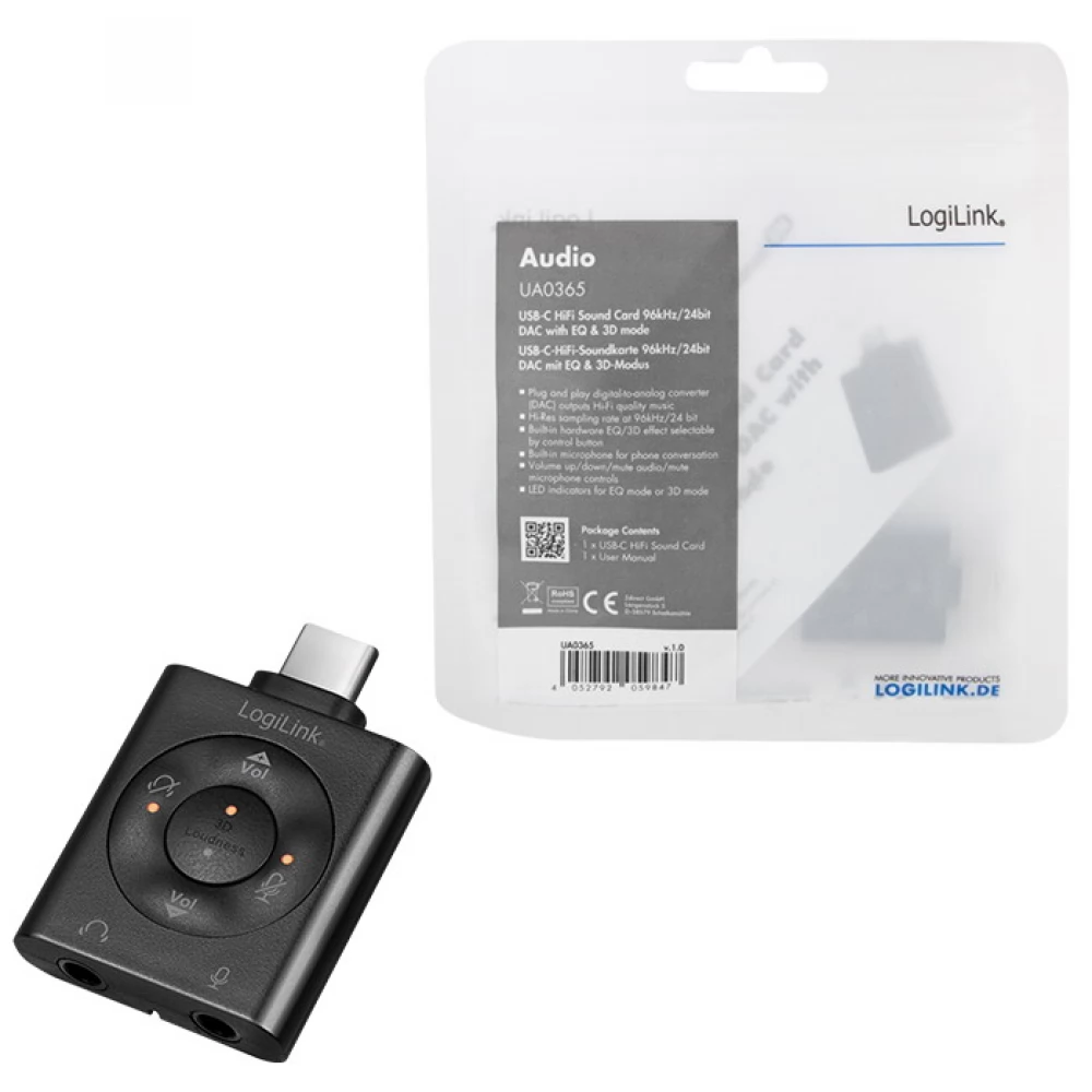LOGILINK UA0365 USB 3.2 audioadapter EQ-val USB-C/M - 2x3.5 mm/F 7.1 cu canal negru
