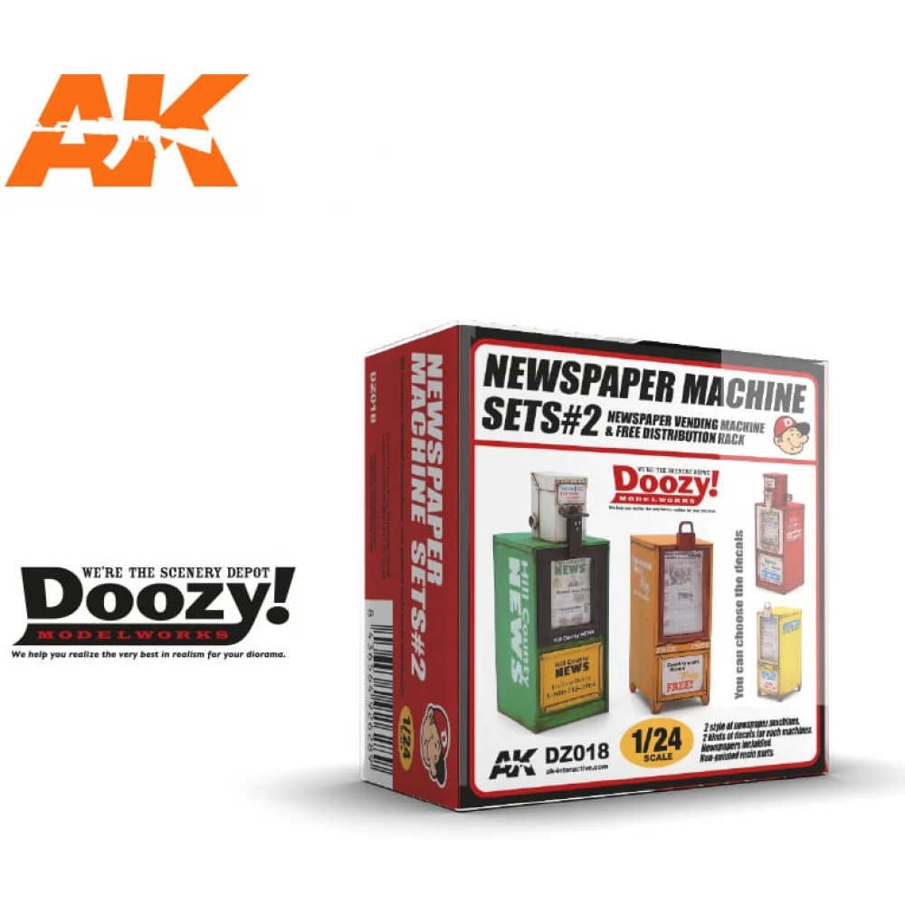 AK INTERACTIVE 1/24 Newspaper Machine Sets #2 újságos automata szett dioráma kiegészítő