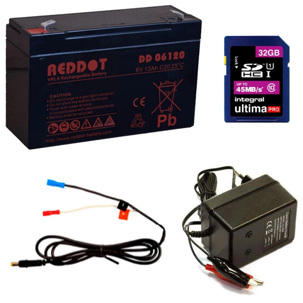 Vadkamera kiegészítő szett (6V 12Ah zselés akku + töltő + tápkábel + 32GB SD)