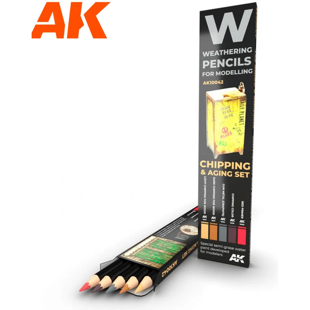 AK INTERACTIVE Weathering pencils Chipping & Aging kopás effektus vízbázisú festék ceruza készlet