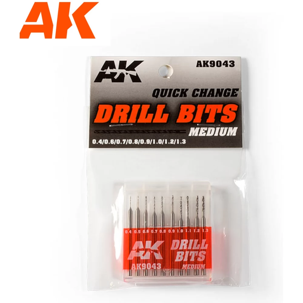 AK INTERACTIVE Fúrófej készlet modellezési célokra közepes 0.4-1.3mm 10 darabos