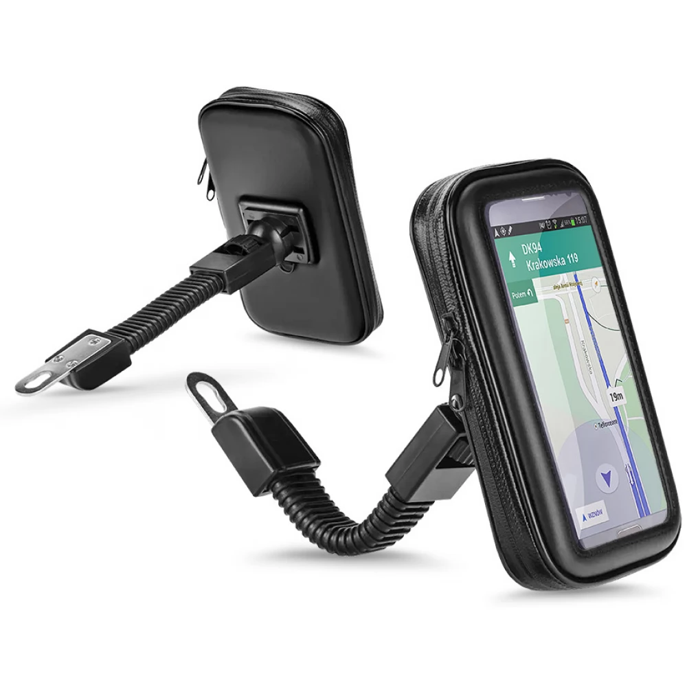 HAFFNER PT-6723 Univerzális kerékpárra/motorkerékpárra szerelhető por- és cseppálló telefontartó 6.4-8 méretű készülékekhez fekete