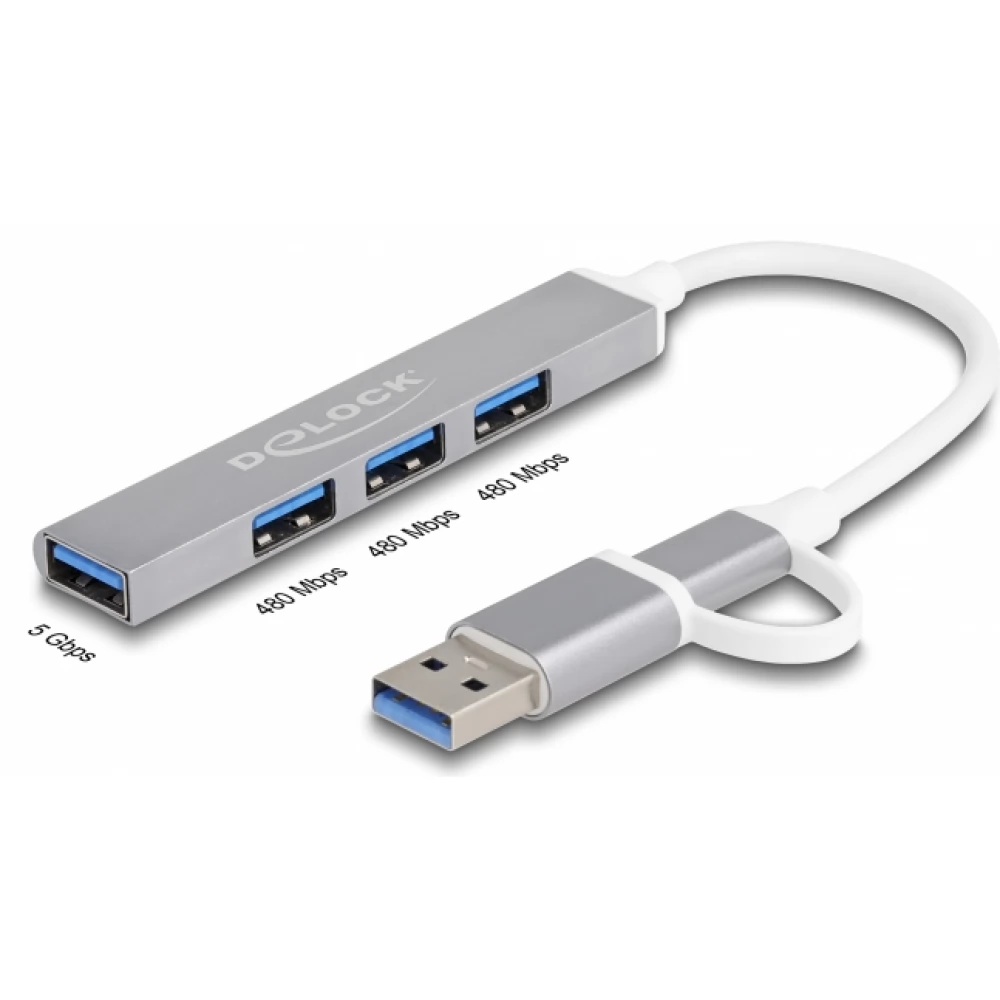 DELOCK 4 portos slim USB Hub USB Type-C or USB A-type