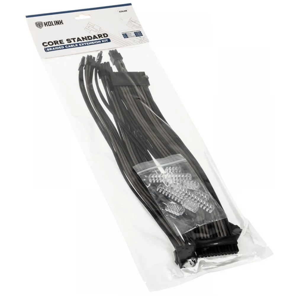 Kolink Core Pro Braided Cable Extension Kit 12V-2x6 Type 1 - Jet Black/Gunmetal Grey (0.99 m Kolink Core Pro Braided Cable Extension Kit 12V-2x6 Type 1 - Jet Black/Gunmetal Grey (0.99 m