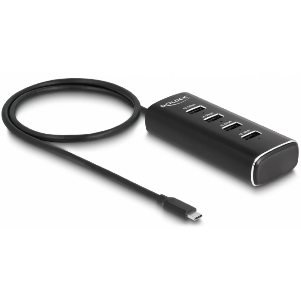 DELOCK 4 portos USB 10 Gbps hub USB Type-C plug 60 cm long cable and az individual portokhoz tartozó switch