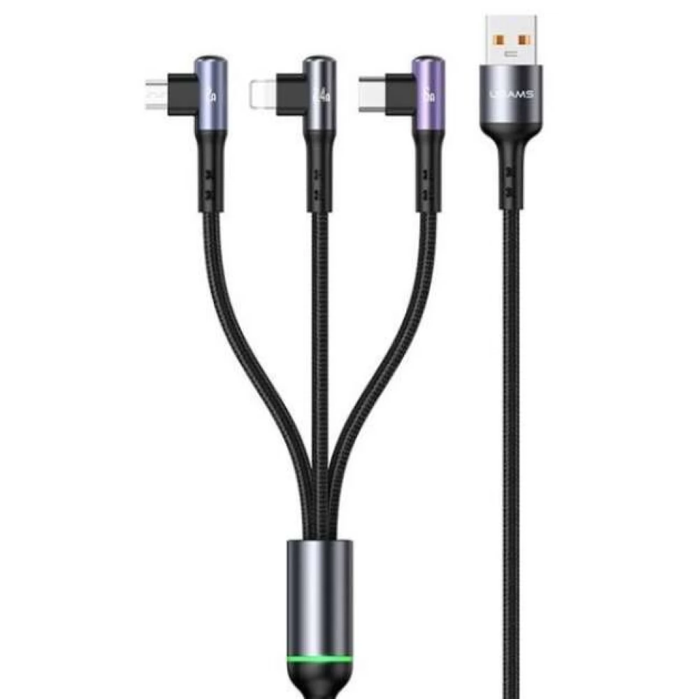 USAMS USB Lightning + Micro USB + USB Type C transformator Crno 1.2m SJ561USB01