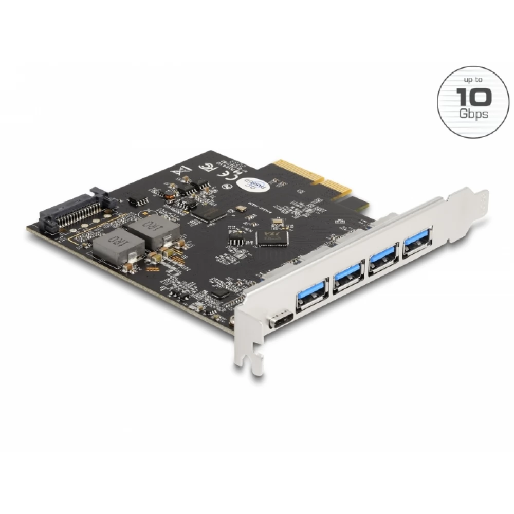DELOCK PCI Express x4 Card - 1 x USB Type-C + 4 x A-type USB - SuperSpeed USB 10 Gbps