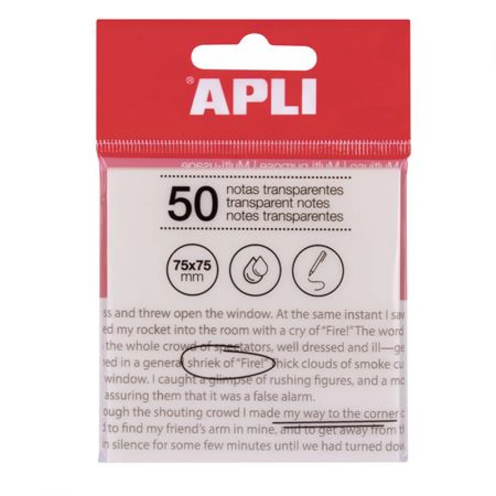 APLI Öntapadó jegyzettömb átlátszó vízálló 75x75 mm 50 lap víztiszta