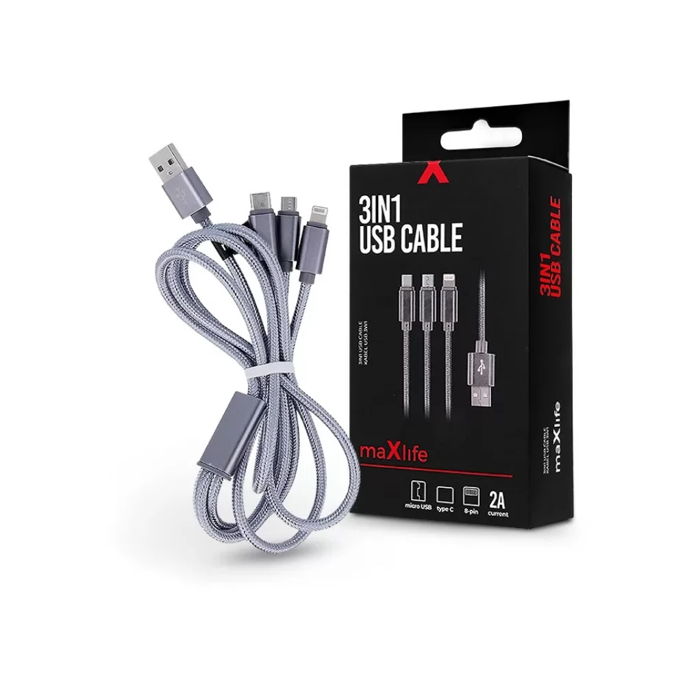 USB Lightning + Micro USB + USB Type C Converter Silver 1m TF-0168