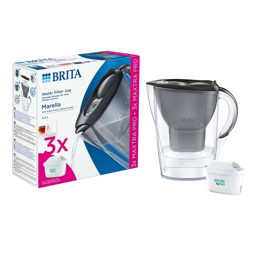 BRITA Marella water Filter jug 2.4L graphite +3pcs Maxtra Pro filter