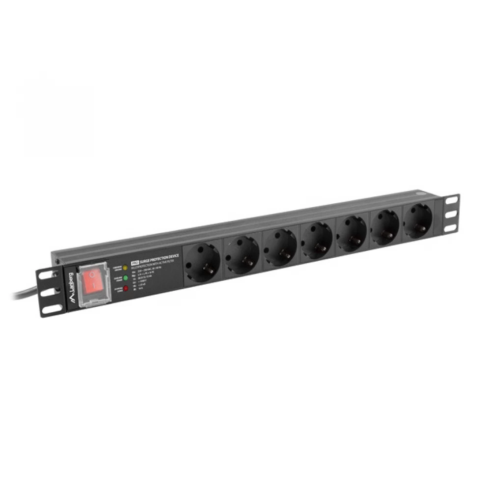LANBERG PDU-PRO-07F-0200-BK 7 outlet distributor 2m black switch protected