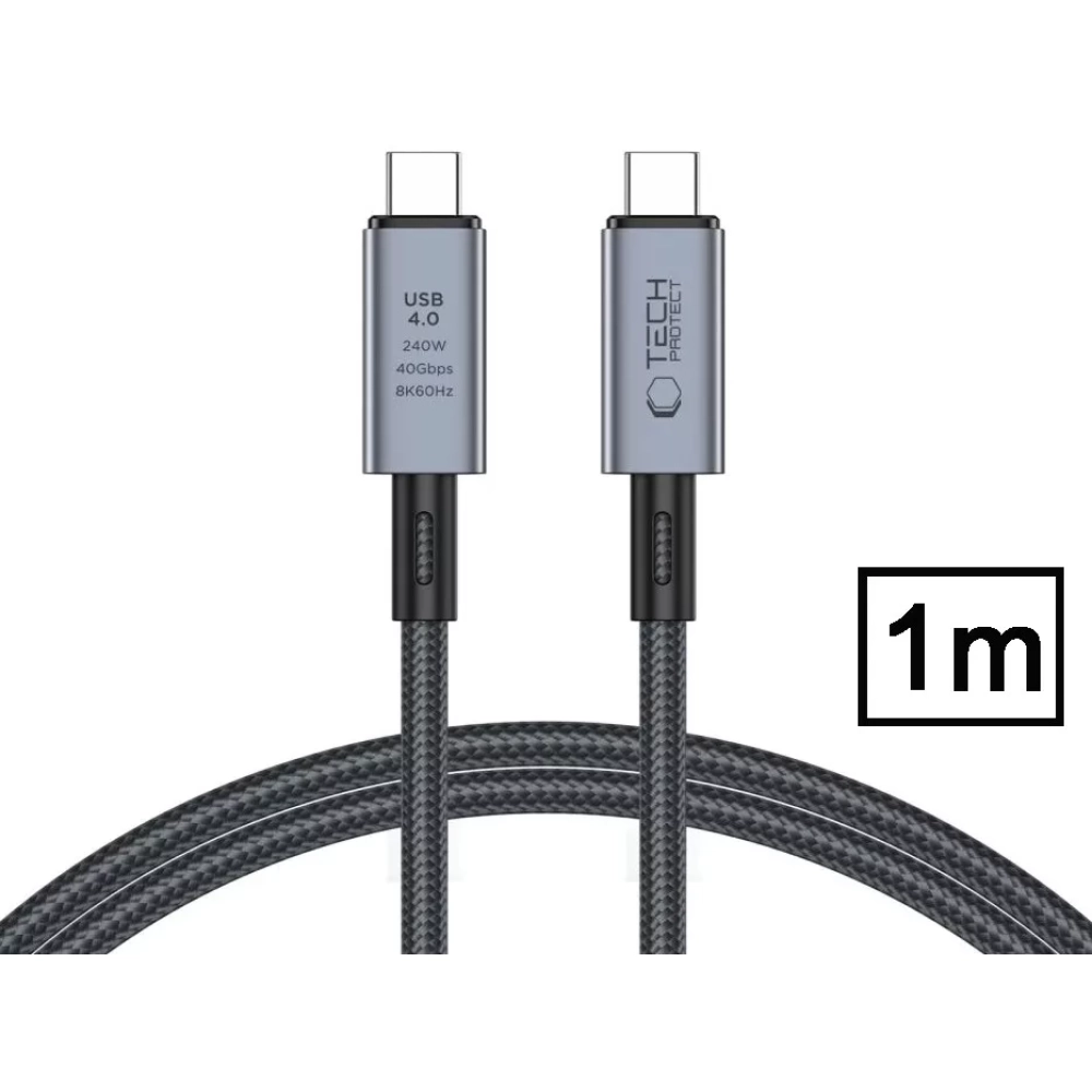 TECH-PROTECT USB 4.0 Type C Összekötő Fekete-Szürke 1m TP308989