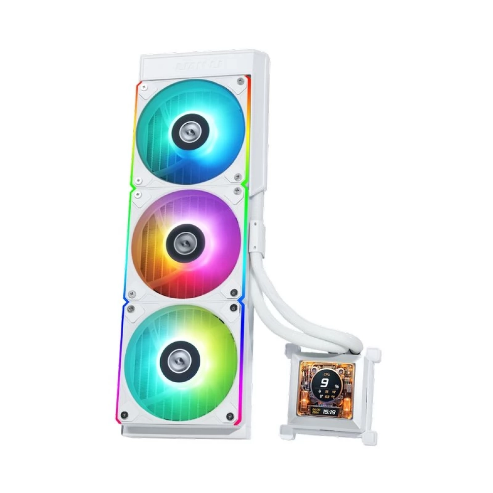 Lianli HydroShift LCD 360 ホワイト液体冷却 Lian Li HydroShift 360 White AIO with Side-Mounted Coolant Design