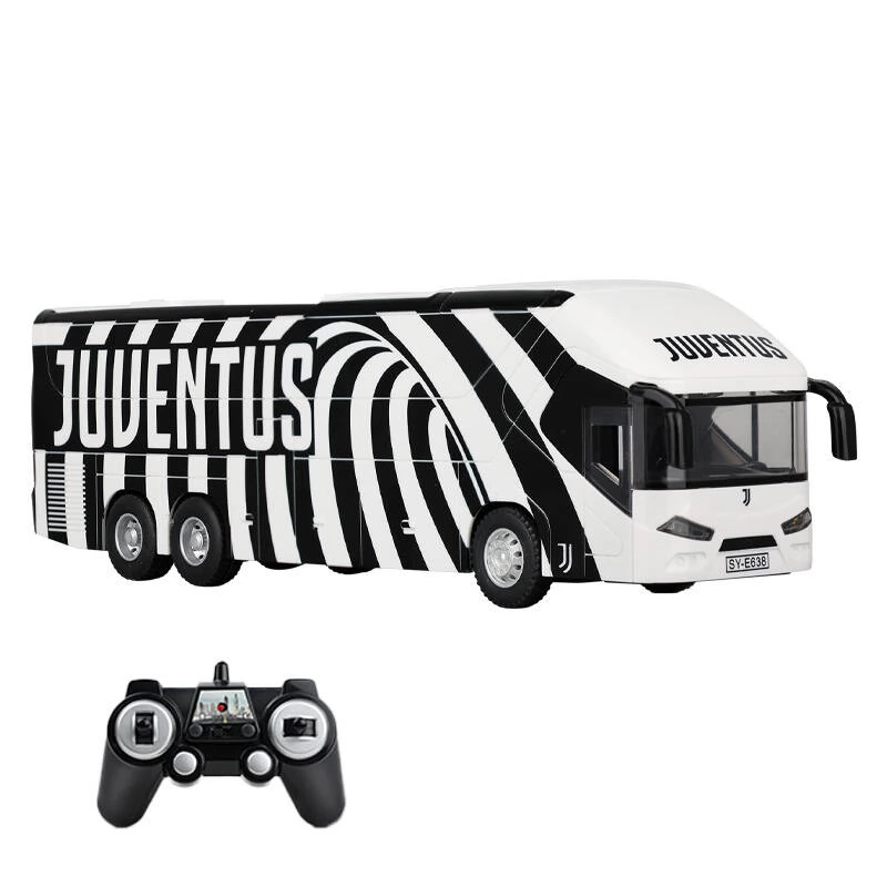 Modellino Pullman Juventus FC - Bus Giocattolo Con Retrocarica (Pull Back) E Sportelli Apriibili, Colore Bianconero