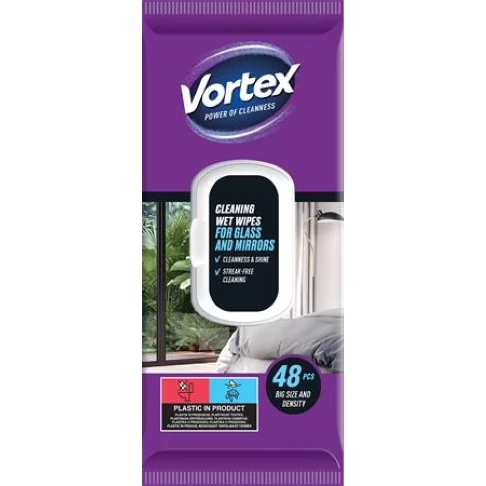 VORTEX Moist wipes üveg/tükör surface resealable 48pcs