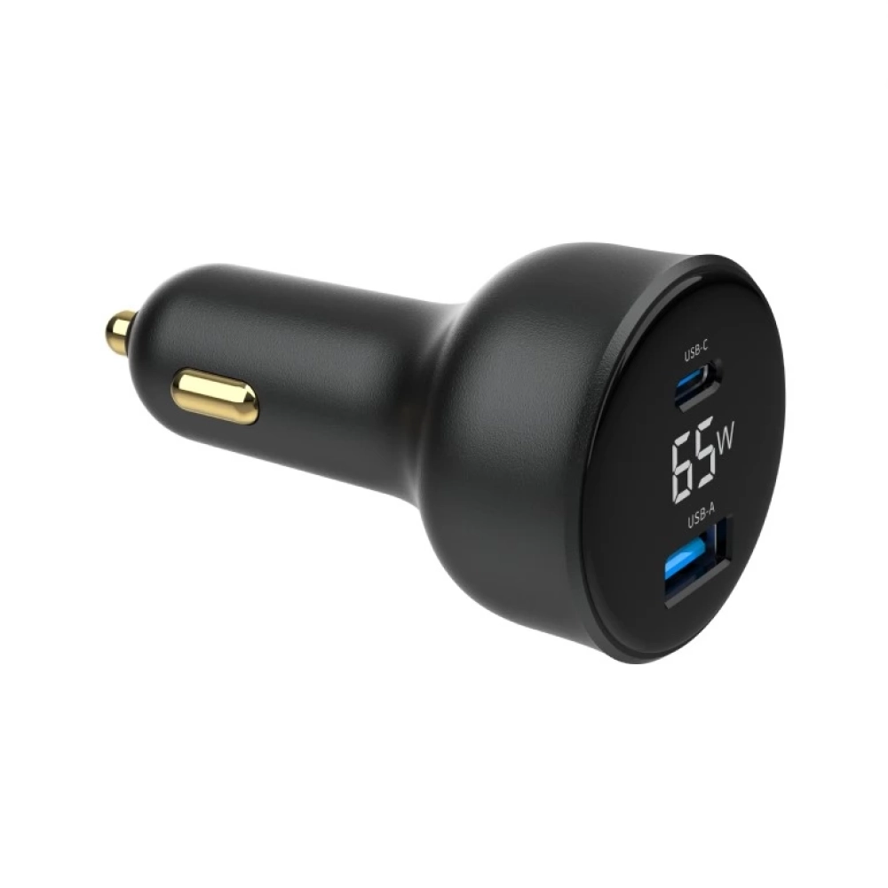 GEMBIRD Car charger LCD 1xUSB 1xUSB-C 65W black