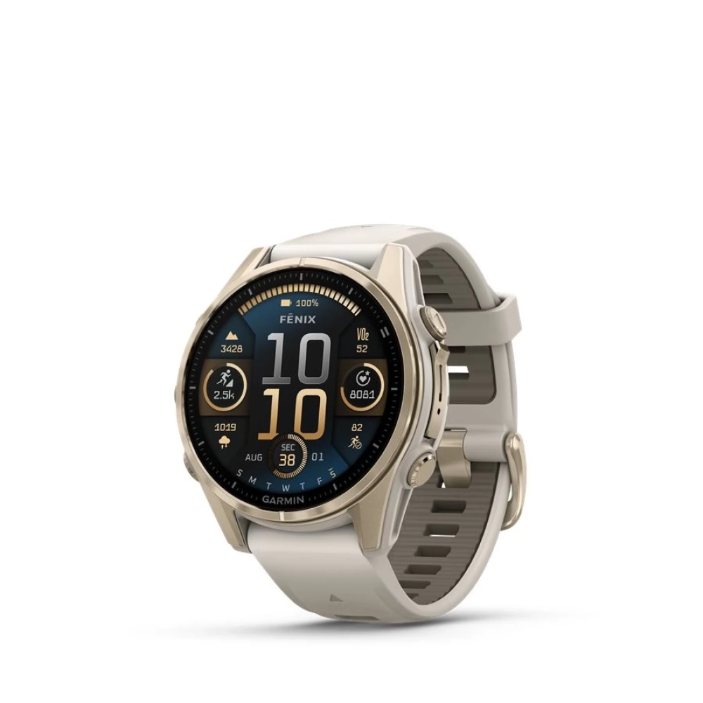 GARMIN Fenix 8 43mm Amoled Sapphire krémarany homokkő/szürke silicone strap