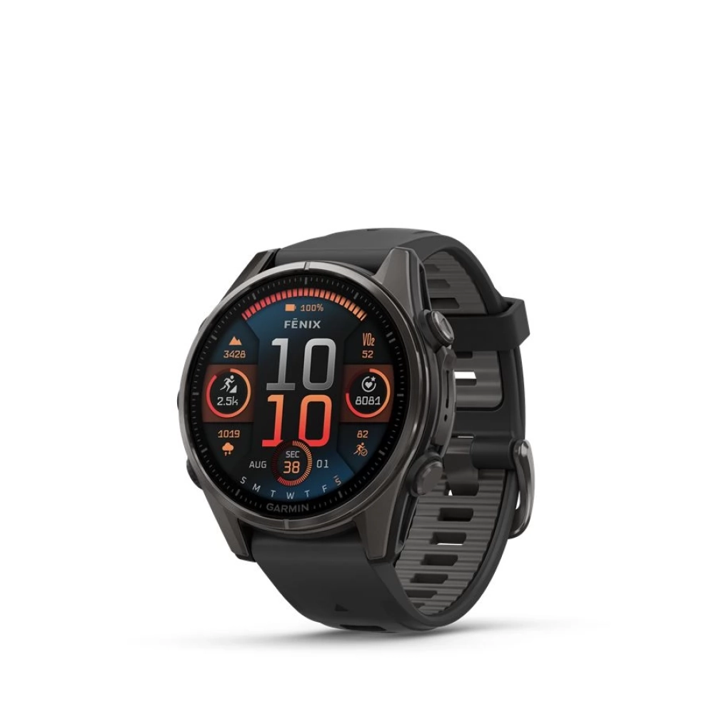 GARMIN Fenix 8 43mm Amoled Sapphire karbonszürke DLC titanium fekete/sötétszürke silicone strap