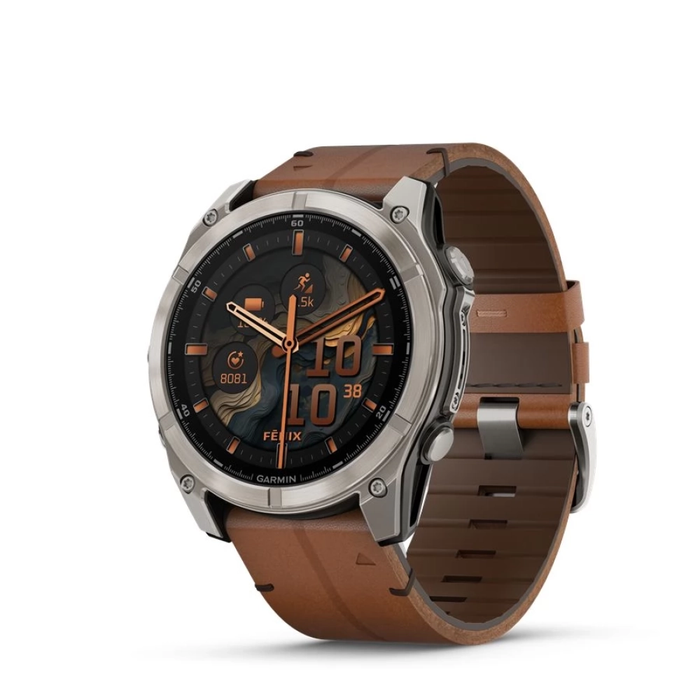 GARMIN Fenix 8 51mm Amoled Sapphire titanium gesztenyebarna bőrszíjjal + graphite grey silicone strap