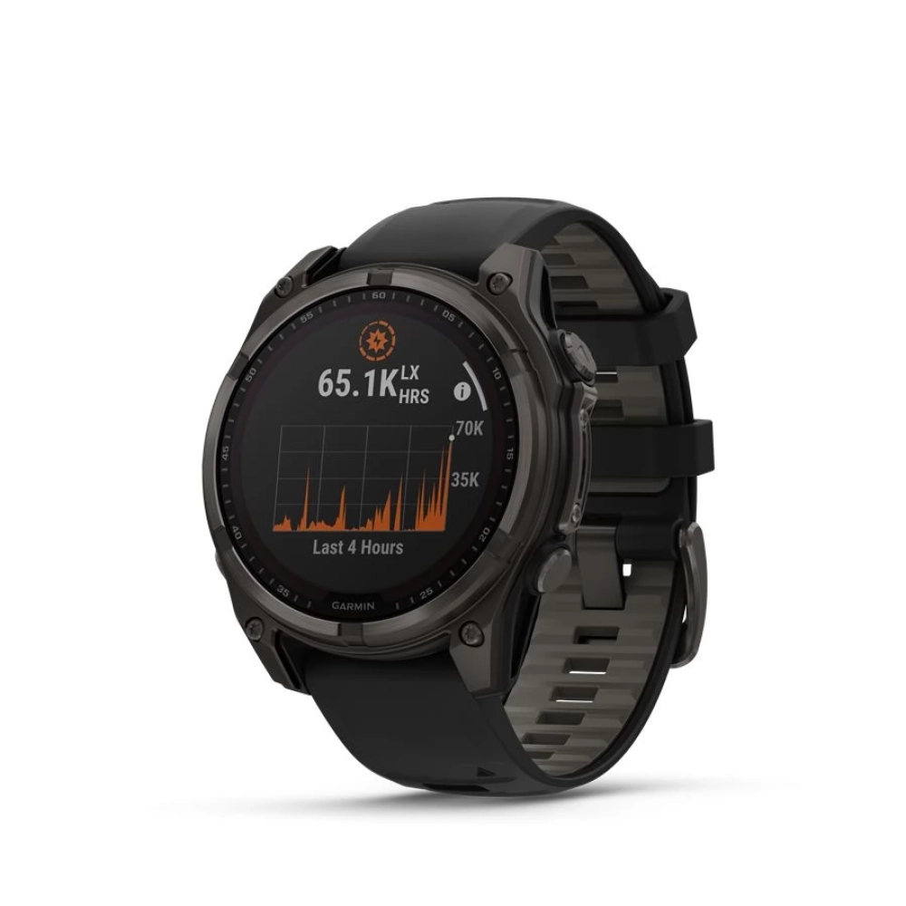 GARMIN Fenix 8 47mm Solar Sapphire karbonszürke DLC titanium fekete/sötétszürke silicone strap
