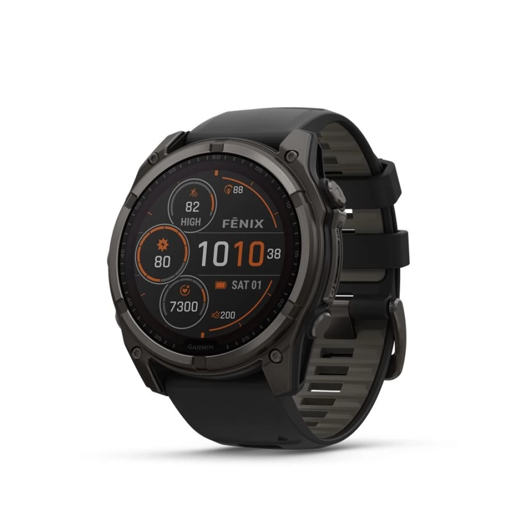 GARMIN Fenix 8 51mm Solar Sapphire karbonszürke DLC titanium fekete/sötétszürke silicone strap