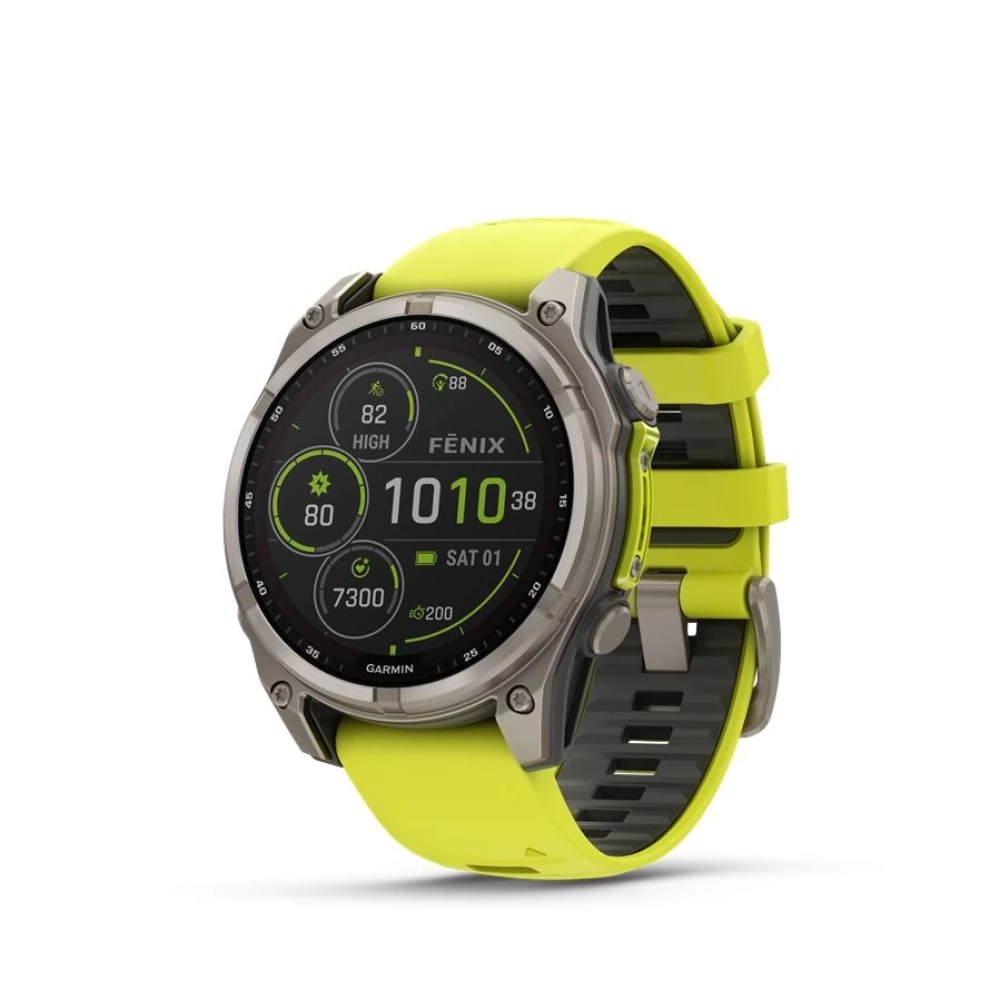 GARMIN Fenix 8 47mm Solar Sapphire titanium neonsárga/grafit silicone strap