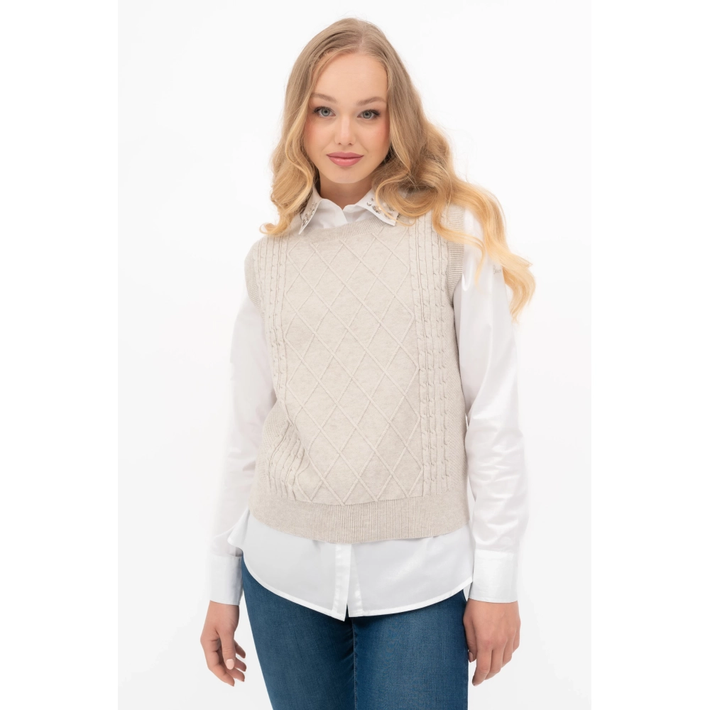 BUDMIL Kötött mellény Female S beige melanzs