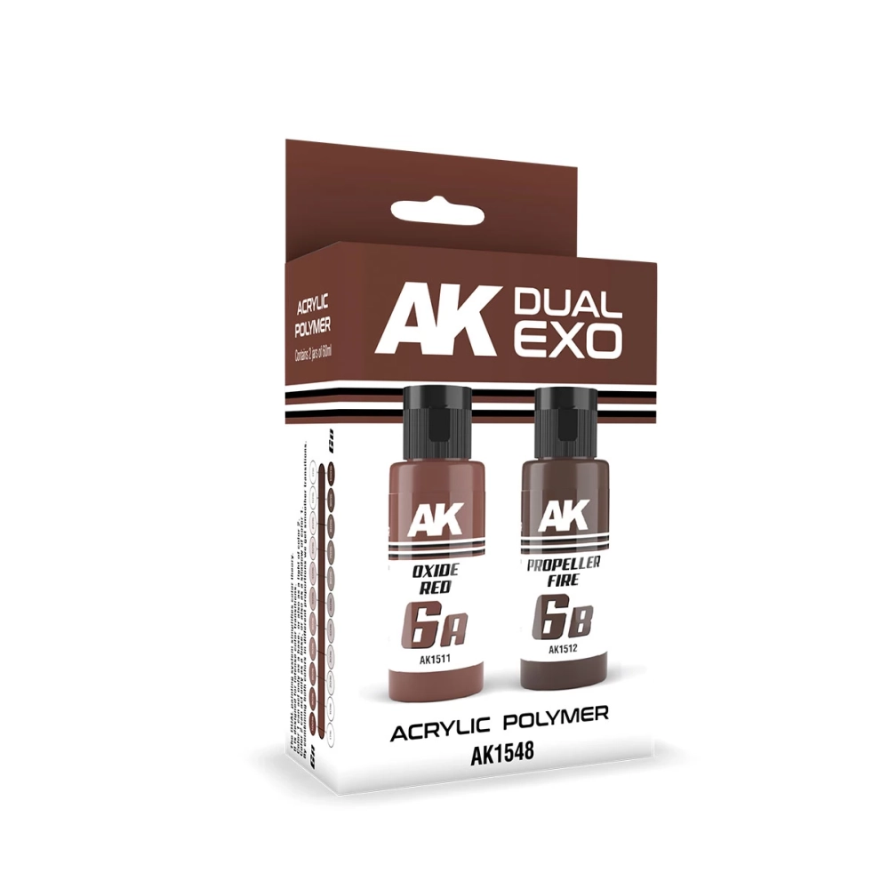 AK INTERACTIVE Dual Exo Oxide Red and Propeller Fire félfényes vörös akril polimer festék készlet 2x 60ml