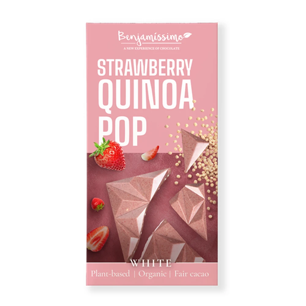 Benjamissimio bio vegán white chockolate strawberry and quinoa 60 g